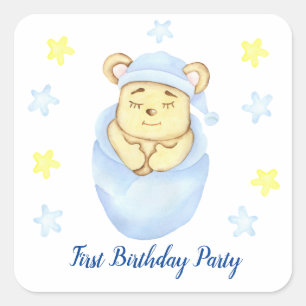 Sticker Carré Premier anniversaire Boy Party positif