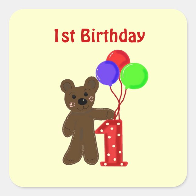 Sticker Carré Premier anniversaire de Little Bear (Devant)