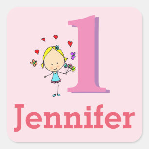 Sticker Carré Premier Anniversaire, Un An, Fille