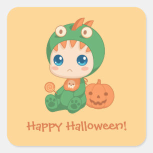 Sticker Carré Premier Costume Dinosaure Halloween mignon bébé