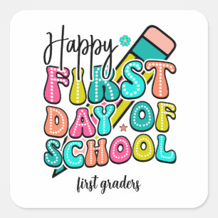 Sticker Carré Premier jour de l'école primaire coloré rétro