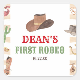 Sticker Carré Premier Rodéo Cowboy 1ère fête d'anniversaire