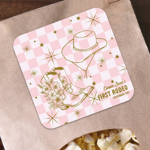 Sticker Carré Premier Rodéo Rose Marron Bottes et Chapeau de Cow