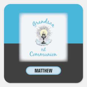 Sticker Carré Première communion de Grand-fils, Coupe bleue