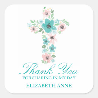 Sticker Carré Première communion de la première croix de fleurs 