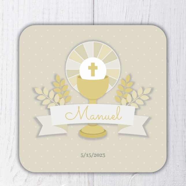 Sticker Carré Première communion, première communion beige (Créateur téléchargé)