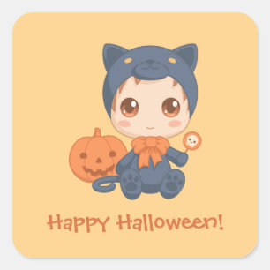 Sticker Carré Première Halloween mignonne bébé noir costume de c