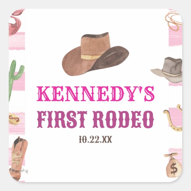 Sticker Carré Première Rodéo Cowgirl 1ère fête d'anniversaire (Devant)