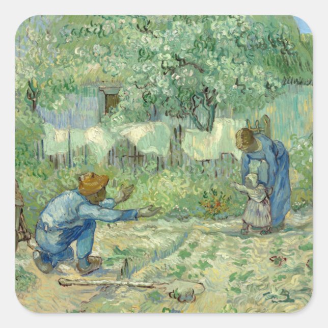 Sticker Carré Premiers pas, après Millet par Vincent Van Gogh (Devant)