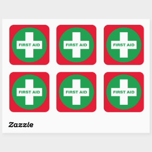 Sticker Carré Premiers secours (Croix Blanche) - Ambulance, Aide