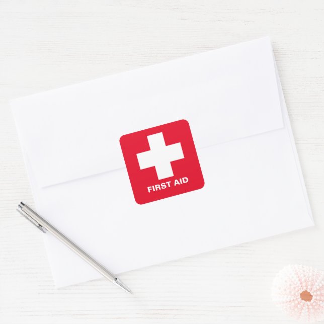 Sticker Carré Premiers soins - Médic (cross) - Ambulance, Aide d (Enveloppe)