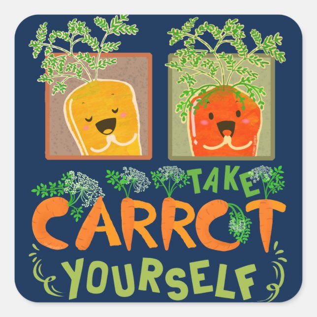 Sticker Carré Prenez Carrot vous-même | Carotte Pun (Devant)