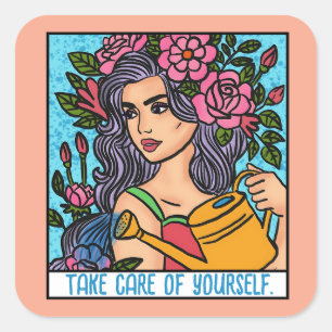 Sticker Carré Prenez soin de vous-même Amour Motivationnel Artsy