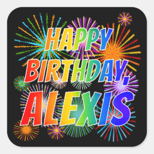Sticker Carré Prénom "ALEXIS", Fun "HEUREUX ANNIVERSAIRE"