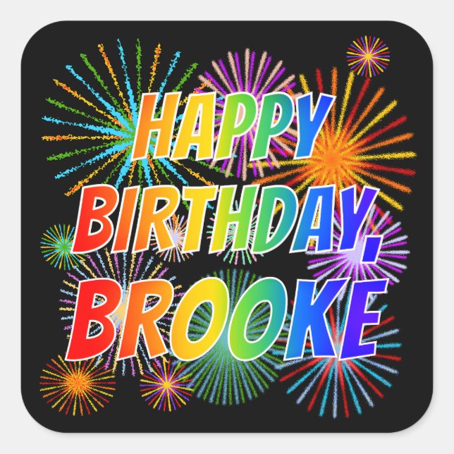 Sticker Carré Prénom "BROOKE", Amusant "HEUREUX ANNIVERSAIRE" (Devant)