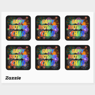 Sticker Carré Prénom "CHAD", Amusant "HEUREUX ANNIVERSAIRE"