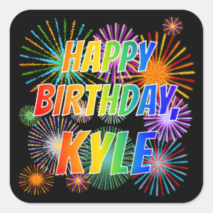Sticker Carré Prénom "KYLE", Amusant "HEUREUX ANNIVERSAIRE"