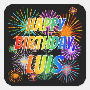 Sticker Carré Prénom "LUIS", Amusant "HEUREUX ANNIVERSAIRE"