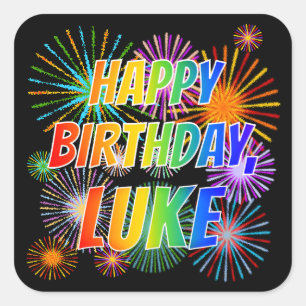 Sticker Carré Prénom "LUKE", Amusant "HEUREUX ANNIVERSAIRE"
