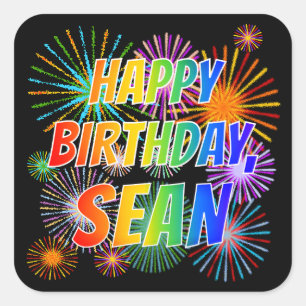 Sticker Carré Prénom "SEAN", Amusant "HEUREUX ANNIVERSAIRE"