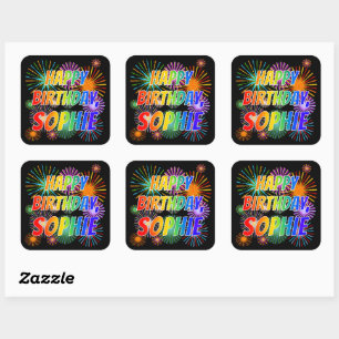 Sticker Carré Prénom "SOPHIE", Fun "HEUREUX ANNIVERSAIRE"