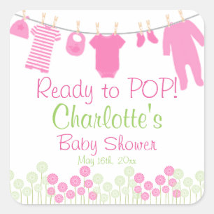 Sticker Carré Préparez au POP ! Dentelez le baby shower de cord