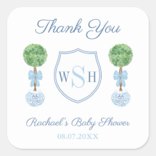 Sticker Carré Preppy Boy Baby shower Monogram Merci Favor
