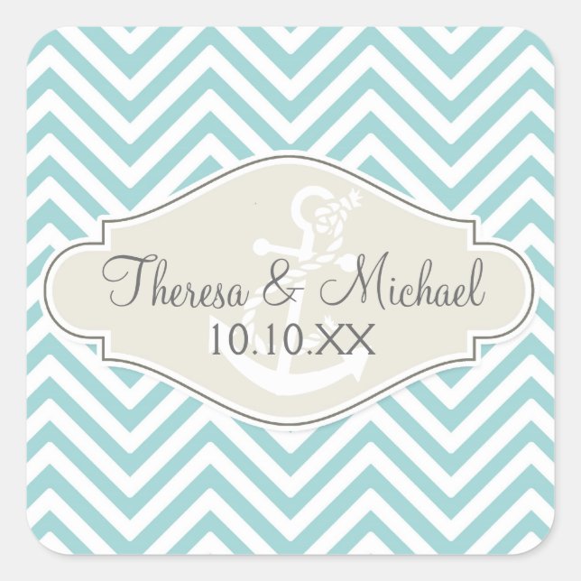 Sticker Carré Preppy Chevron Stripe Modern Monogramme Nom (Devant)