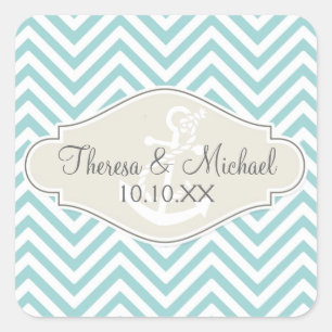 Sticker Carré Preppy Chevron Stripe Modern Monogramme Nom