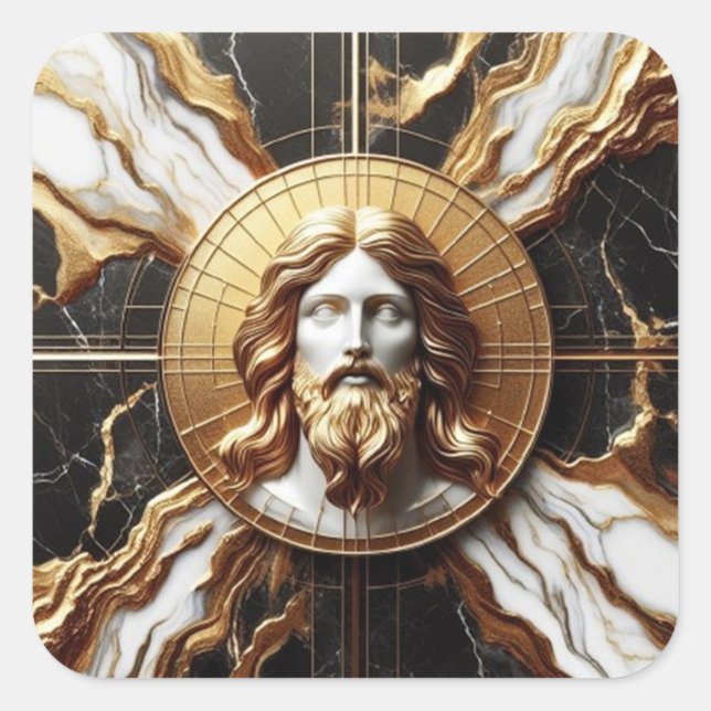 Sticker Carré Présence éthérée Visage de Jésus gravé dans le mar (Devant)