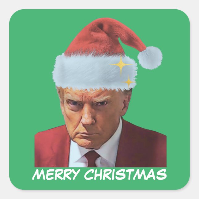 Sticker Carré Président Trump 2024 Mug shot Joyeux Noël (Devant)