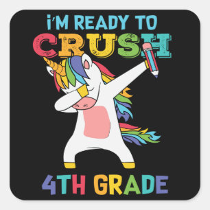 Sticker Carré Prêt à déchirer en 4e année Licorne de rentrée sco