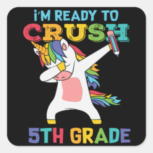 Sticker Carré Prêt à déchirer en 5e année Licorne Mignonne École