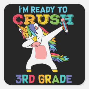 Sticker Carré Prêt à déchirer la 3e année Licorne Mignonne Écoli