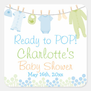 Sticker Carré Prêt À POP ! Baby shower bleu et vert Lil