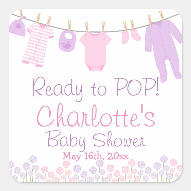 Sticker Carré Prêt À POP Lil Vêtements Rose & Baby shower Violet (Devant)