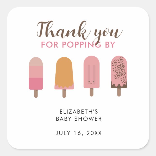 Sticker Carré Prêt pour la pop Baby shower Merci (Devant)