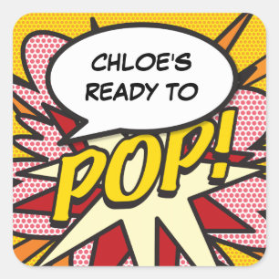 Sticker Carré Prêt pour POP Baby shower Cool Fun moderne