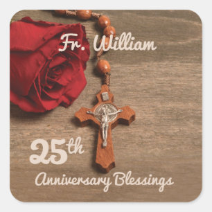 Sticker Carré Prêtre 25ème anniversaire de l'Ordination Rose et