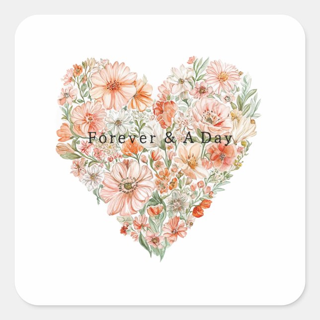 Sticker Carré Pretty Peach Floral Heart Wedding (Devant)
