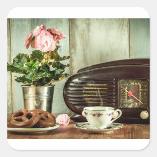 Sticker Carré Pretzel Tea Rose Horloge