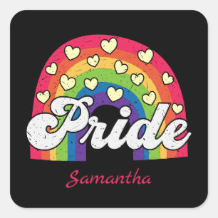 Sticker Carré Pride Arc-en-ciel et Coeurs   LGBTQ