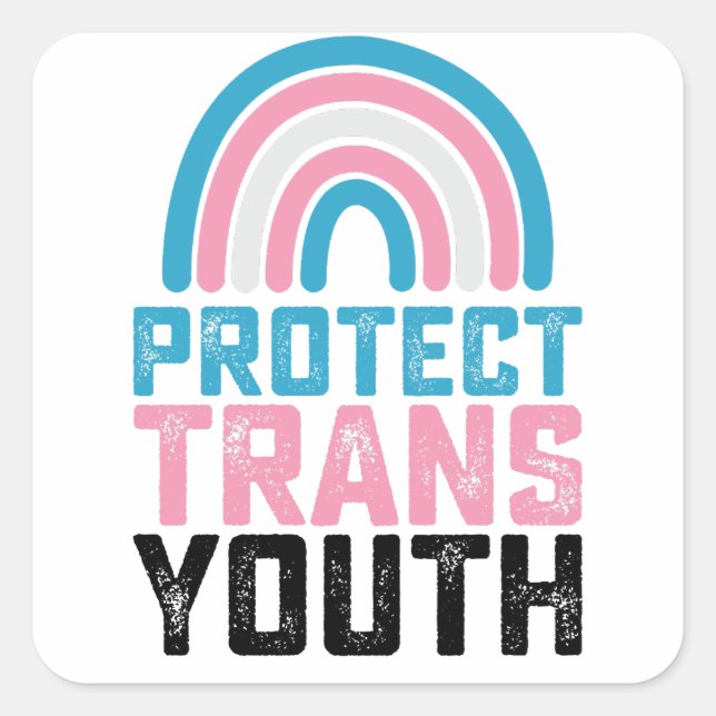 Sticker Carré Pride LGBT Protéger les jeunes transgenres transge (Devant)