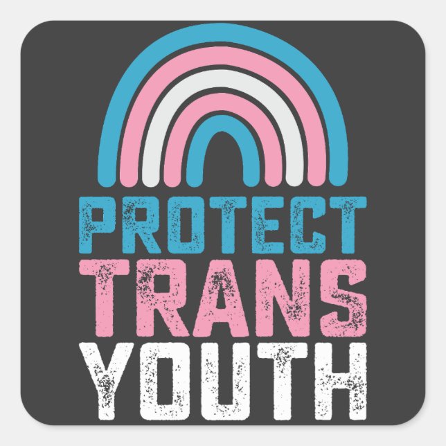 Sticker Carré Pride LGBT Protéger les jeunes transgenres transge (Devant)