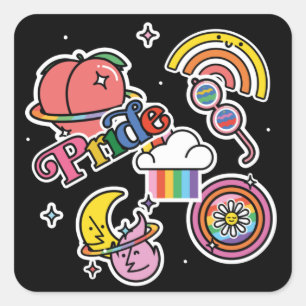 Sticker Carré Pride+LGBTQ. Aimez la fierté. Coeur arc-en-ciel av