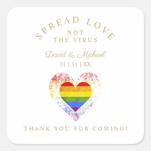 Sticker Carré Pride Rainbow Heart Lesbian Gay Mariage Sanitizer (Devant)
