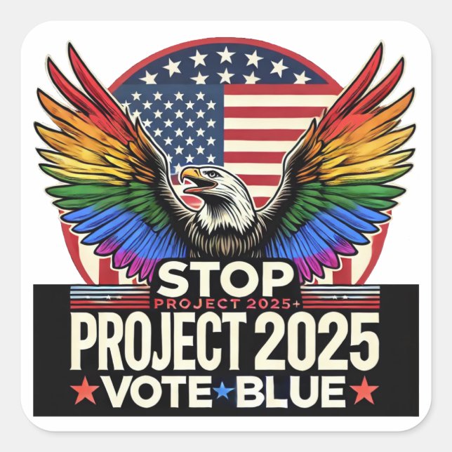 Sticker Carré Pride - Stop Project 2025 - Vote Blue (Devant)