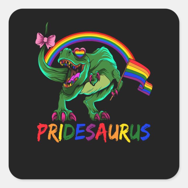 Sticker Carré Pridesaurus Pride Gay T-Rex Dino Arc-en-ciel (Devant)