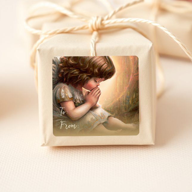 Sticker Carré Prier Petite fille Angel Radiant Halo Lumière (Créateur téléchargé)
