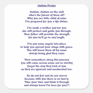 Sticker Carré Prière d'autisme